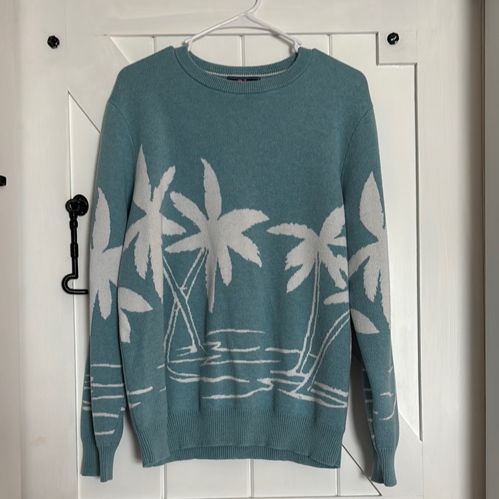 Palm Tree Patterned Blue Sweater